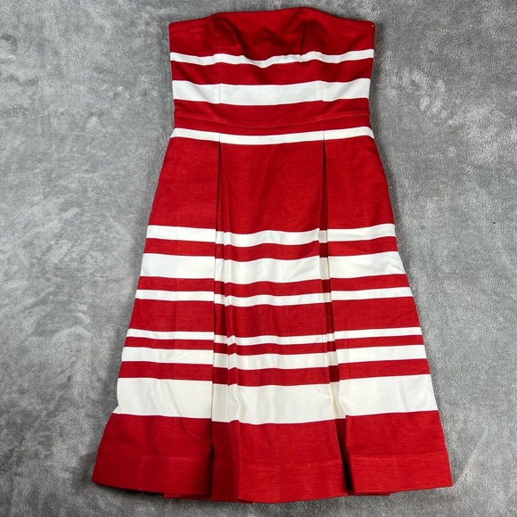 Anthropologie Dress Womens 4 Maeve Red Mita Strapeless Fit Flare Nautical Classy - Picture 9 of 13